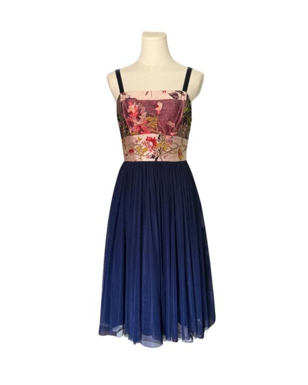 Anthropologie Moulinette Soeurs Tapestry Tulle Party Dress Navy Sz 6